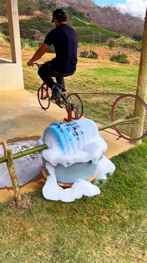 No Washing Machine? He Built One Using a Bicycle 😱
