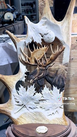 🫎🎨👊🏼 #antlercarving #antlerart #shed #sculpture #artist #moose #deer #hunting #natureart #fyp