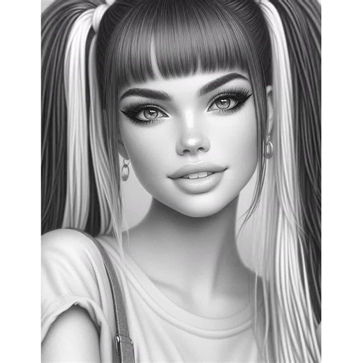 Grayscale Coloring Pages for Adults | Beautiful Portraits | Fantasy | Realistic | Edgy | Printable PDF | Instant Download | 45 "pigtail Pop" - Etsy