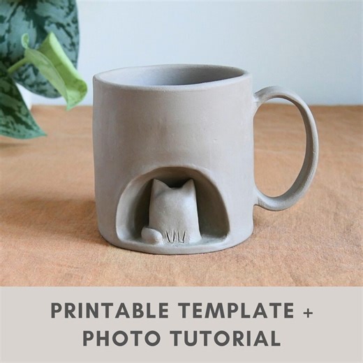 Cat Mug Pottery Template | Slab Building Tutorial | Tea and Coffee Ceramic Cup With Cute Cat Figure | Printable Template | Diy Pottery - Etsy