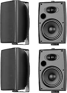 6.5 Inch Max 800W Outdoor Bluetooth Speakers Waterproof Wired with Multifunctional Amplifier Wall Mount Outdoor Speaker System for Patio Garden Poolside Home(4 Speakers,Black)