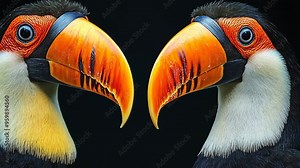 Colorful toucans sharing space in stunning close-up shot captured in their natural habitat