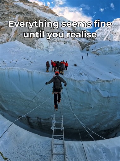 the famous five-ladder crossing over a deep crevasse. #EverestBaseCamp #Camp1 #Everest #MountEverest #Nepal
