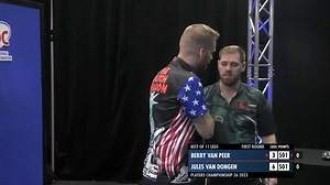 38K views · 344 reactions | DELIGHTFUL FROM VAN DONGEN!  American number one Jules van Dongen continues his fabulous form in Barnsley, averaging over 99 and landing an 11-darter to seal a 6-3 victory against Berry van Peer!  Damon Heta v Richard Veenstra  bit.ly/PDCTVLive #PC26 R1 | Professional Darts Corporation | Facebook