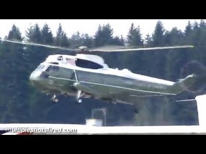 President Obama lands at Arlington, WA airport Marine One