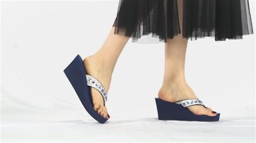 Watch Sparkle Flip Flops for Women Navy Blue Wedge Sandals on Amazon Live