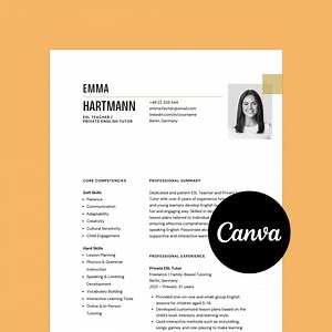 ESL Teacher Resume Template With Cover Letter – Canva CV (A4 & US Letter) - Etsy Canada