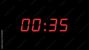 Simple Red and Black 40 seconds digital alarm clock countdown timer. Red color digits on black colour display with no milliseconds. Stock Video