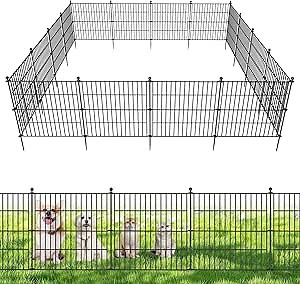 10 Panels No Dig Decorative Outdoor Garden Fence for Yard, 24 in(H) X 20 ft(L) Animal Barrier Fencing Rustproof Metal Wire Panel Border for Dog, Rabbits, and Patio Temporary Ground Stakes
