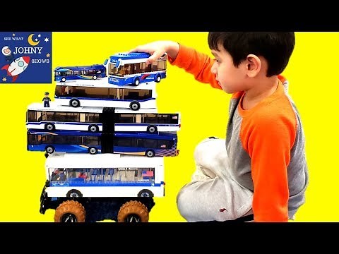 Johny Builds A Lego Sluban City Bus Toy & Plays With Articulated MTA NYC Bus Toys