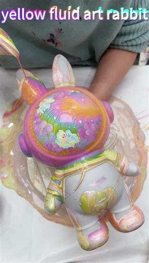 Flower style, yellow pink fluid art rabbit coloring｜#fluid #fluidart #cute #diy #stressrelief #toys