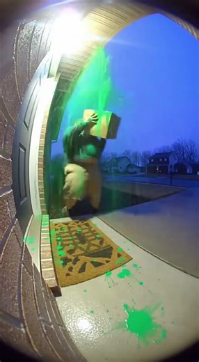 Unexpected Paint Trap Soaks a Package Thief Security CAM Style #porchpirates #securitycam #packages