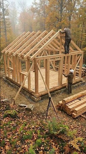 Autumn Forest Cabin Build Timelapse | Cozy Cabin in the Woods