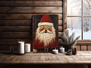 Primitive Christmas Decor - Rustic Vintage Folk Art Santa - Metal Sign Mantle Decoration- Farmhouse Cottagecore -indoor Outdoor Porch Door - Etsy