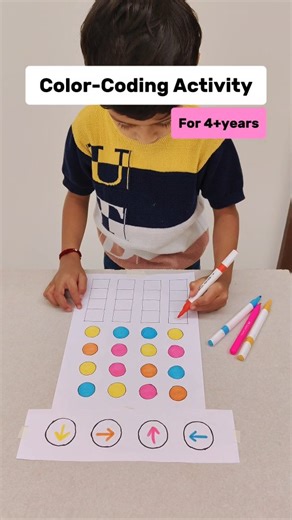 Payal Gajera on Instagram: "Color Coding Activity for 4+years kids 🧮 . This Directional Color-Coding Activity helps kids follow arrows, match colors, and think step by step. A playful way to improve focus, direction sense, and early learning skills — all through fun! 🎨➡️ 🌟 Benefits of This Activity ✅ Improves directional awareness (left, right, up, down) ✅ Enhances focus & concentration ✅ Develops visual scanning & tracking skills ✅ Strengthens hand-eye coordination ✅ Supports early math & pr