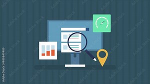 Fast loading website ranking high on search engine result page, Website speed checker, SEO speed optimization, Website Server speed test. Animation video clip.