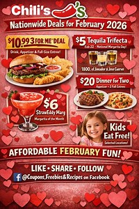 💥 Like, follow & share! 👉 Chili’s 🌶️ Deals for February 2026! Here you go! 👇 #chilis #fooddeals #fblifestylechallenge | Coupons, Freebies & Recipes