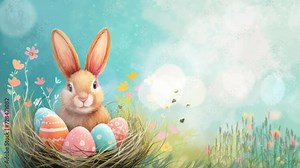 animated easter bunny and easter eggs background. seamless looping time-lapse virtual 4k video animation background.