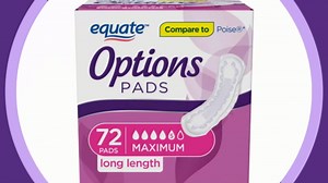 Equate Options Women's Incontinence Pads, Maximum Absorbency, Long Length (72 Count)