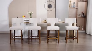 26’’ Counter Height Bar Stools Set of 2, Linen Upholstered Counter Stools with Curved Back, Comfortable Farmhouse Bar stools for Kitchen Island, Grey