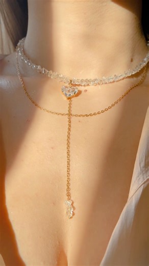 Romantic Gold Heart & Crystal Lariat Necklace | Aesthetic Handmade Jewelry #necklace #jewelrymaking