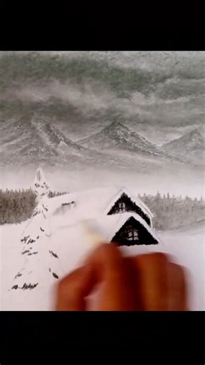 Satisfying winter snowscape drawing tutorial 🪵✨ #art #howtodraw #drawing