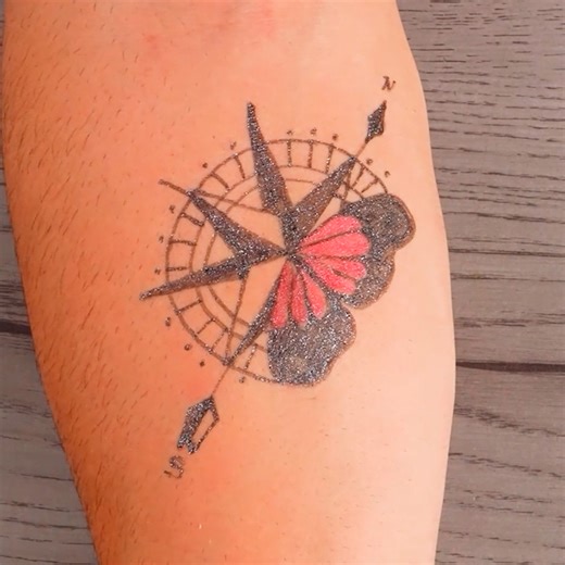 Butterfly and Compass tattoo idea | Magic Hands Creations