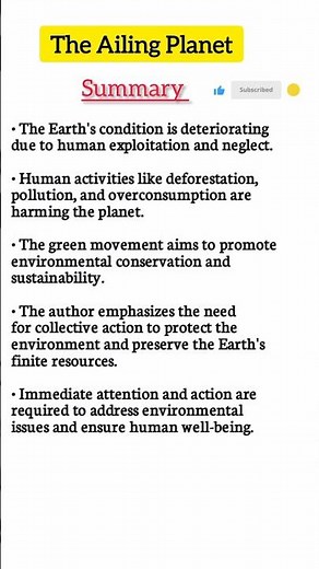 The Ailing Planet Summary | Class 11 English Hornbill Chapter 5