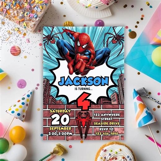 Spider Man Birthday Party Invitation, Spiderman Invite, Editable Superhero Canva Template, Mobile Invite, Printable - Etsy Australia