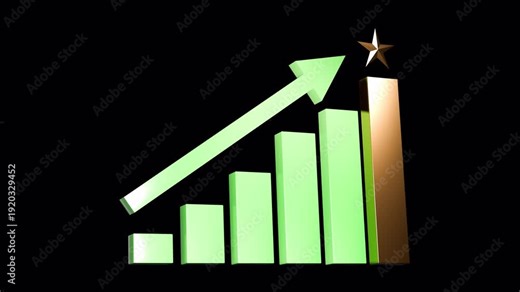 3D [Green] bar graph with final gold bar and animated star for success 4K