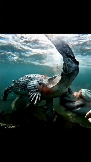 Crocodile Takes On Great White Shark! 🐊🦈 #sharkattack #wildencounter