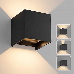1-Pack Modern Outdoor Led Cube Wall Light,20W 3000K Up and Down Lighting Hardwired Exterior Wall Lamp,IP65 Waterproof Die-Casting Aluminum,for Garage Garden Porch Patio House Yard(Black,4.7")