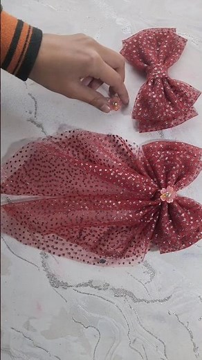 ✨ Elegant Glitter Organza Hair Bow Set | Handmade Party Wear Bow for Girls | Big & Small Bow Combo
