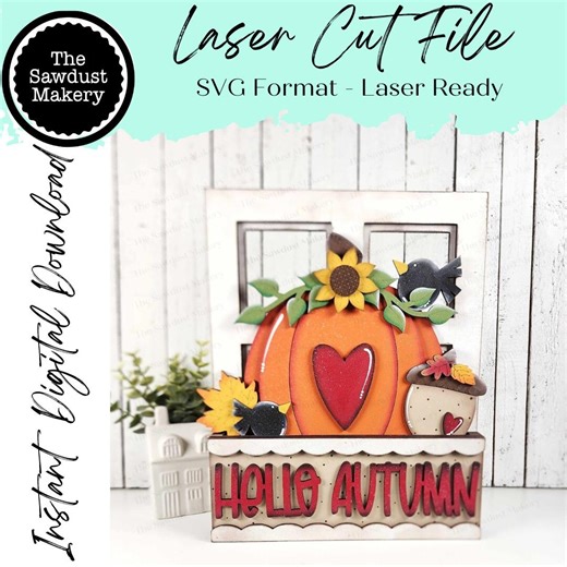 Add-on for Interchangeable Window Box | Hello Autumn Fall Window Box Insert SVG | Laser Cut File | Window Box Shelf Sitter - Etsy