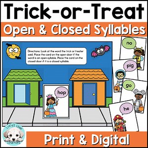 Trick or Treat Syllable Sort Open & Closed Syllables Halloween Phonics Centers