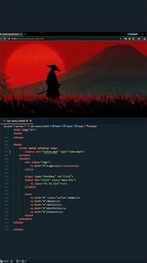 Building a Dynamic Website Navbar with Cinematic Samurai Background! 💻🔥 #shorts #coding