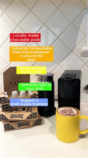 Have you tried our Nespresso®* compatible chocolate pods yet? Go ahead, indulge a little! 😍🍫 Enjoy hot 🔥 in winter or cold 🥶 in summer 🤤 👉 www.urbanbrew.co Toby & the team 😊 Customer Happiness Specialists Proudly Australian Compostable & Ethical Compatible with Nespresso®* | Urban Brew Coffee
