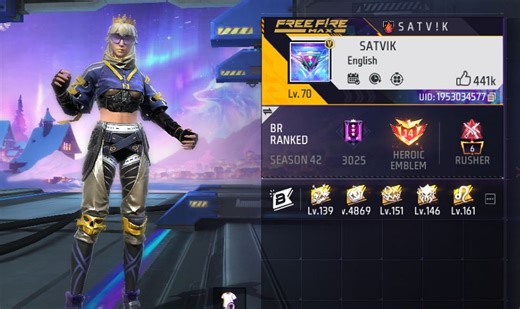 Satvik की Free Fire MAX ID, स्टैट्स और अन्य जानकारी