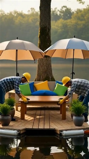 Wooden floating deck build #shortvideo #shorts #woodconstruction