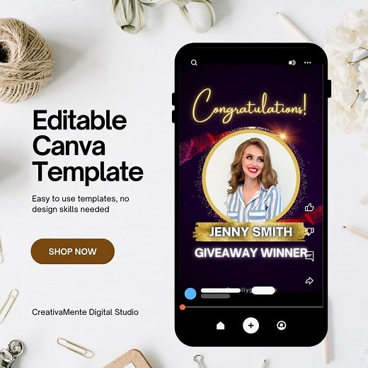 Winner Announcement Template for Instagram, Facebook & Whatsapp - Editable Canva Design - Etsy