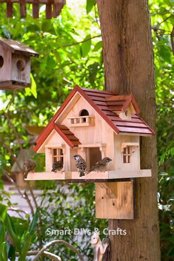 Cutest DIY Bird House & Feeder You’ll Ever See! #DIYBirdHouse #BirdFeeder #Woodworking #DIYProjects #CraftIdeas #BirdLovers #RelaxingDIY #HandmadeDesign #NatureLovers #HomeGarden | Smart DIYs & Crafts
