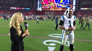 "I'm just happy to be back, happy to be a contributor to a team that's already good, we're just trying to get over the hump... Keep pounding." Cam Newton joined Sara Walsh after scoring two touchdowns in his return to the Carolina Panthers! 💪 | NFL on FOX