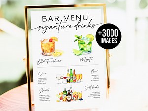 Minimalist Bar Menu Template: Signature Drinks Sign (editable Canva Template) - Etsy