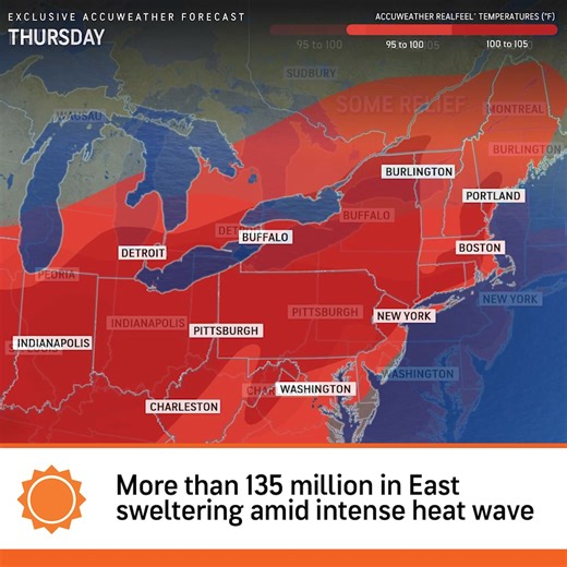 Through this weekend, AccuWeather RealFeel Temperatures are forecast to reach well over 100ºF as the lack of rain and uptick in humidity continue across parts of the region. https://bit.ly/3Xp8aGC | AccuWeather