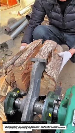Powerful Log Splitting Machine in Action.Extreme Wood Splitting Efficiency for Firewood Processing”.