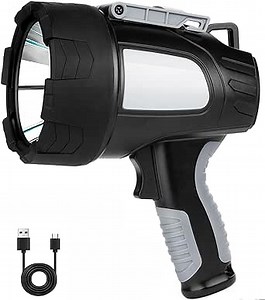 MIXILIN Rechargeable Spotlight, Super Bright 900,000 Lumen LED Spotlight Handheld Spot Lights Outdoor with Tripod, Large Spotlight Flashlight and Camping Flood Light for Boating Marine, W5118