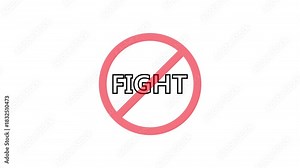 A circular red and black no fight text icon animation.stop,not allowed and ban concept animation.