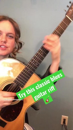 Try this classic blues guitar riff as a turnaround at the end of your twelve bar blues in E! #guitarlesson #musiclesson #guitar #acousticguitar #bluesguitar #folk #americana #music | Big Universe Music