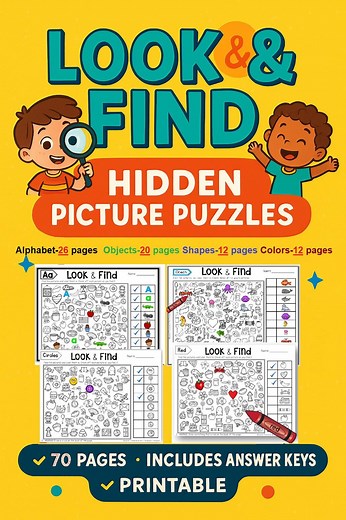 70 Pages-look & Find Hidden Picture Puzzle: Printable Activity (instant Download) - Etsy