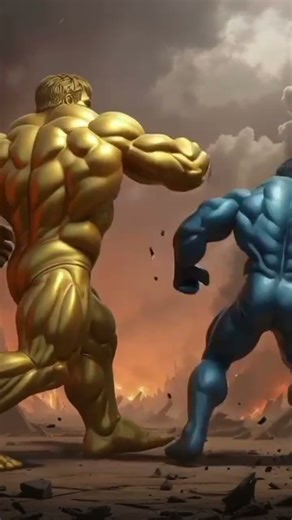 batalla entre hulk dorado contra Hulk azul #ia #marvel #hulk #avanger #hulksmash #batalla #kong